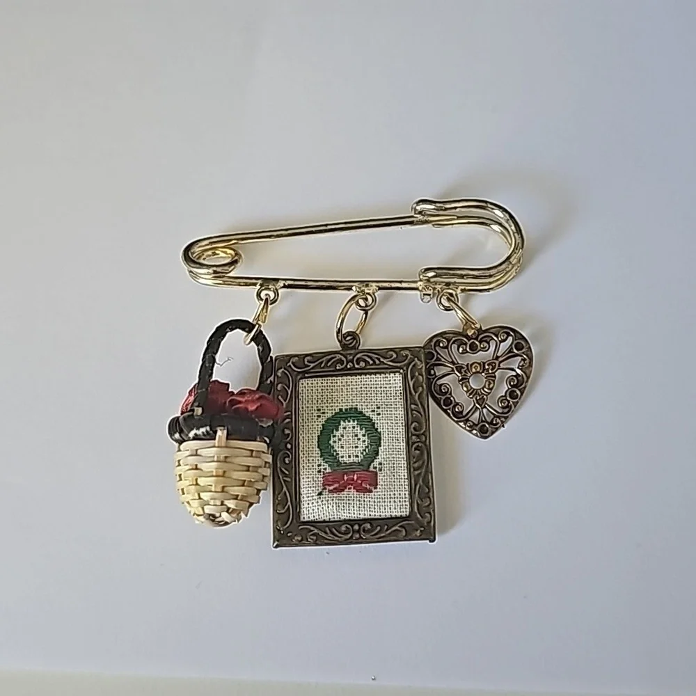 Safety Pin Dangling Charm Brooch Pin 2.75